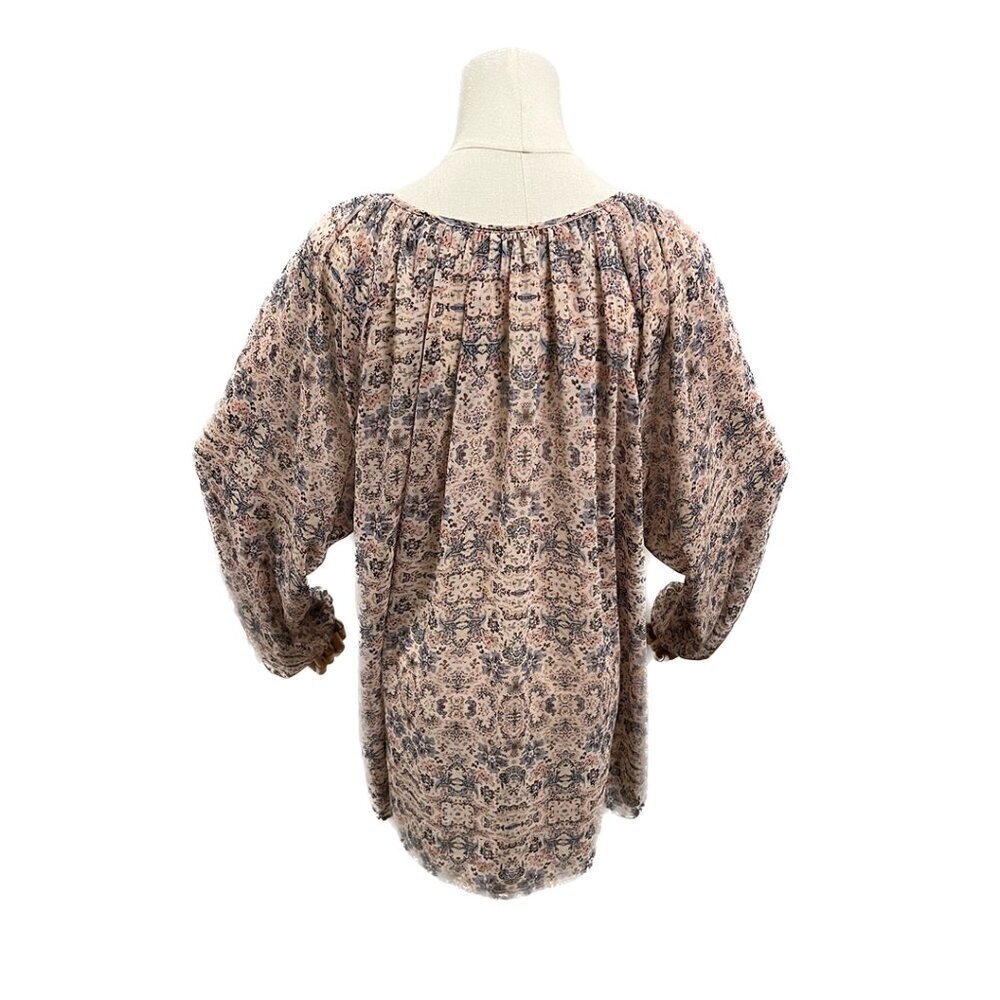 cabi sienna floral chiffon peasant blouse pink purple sheer large boho lagenlook - Picture 3 of 5